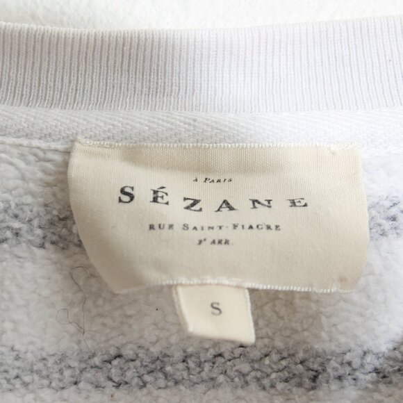 Sezane Amour Café Crème Sweatshirt Ecru Navy Red Striped Organic Cotton Sz Small - Picture 15 of 16